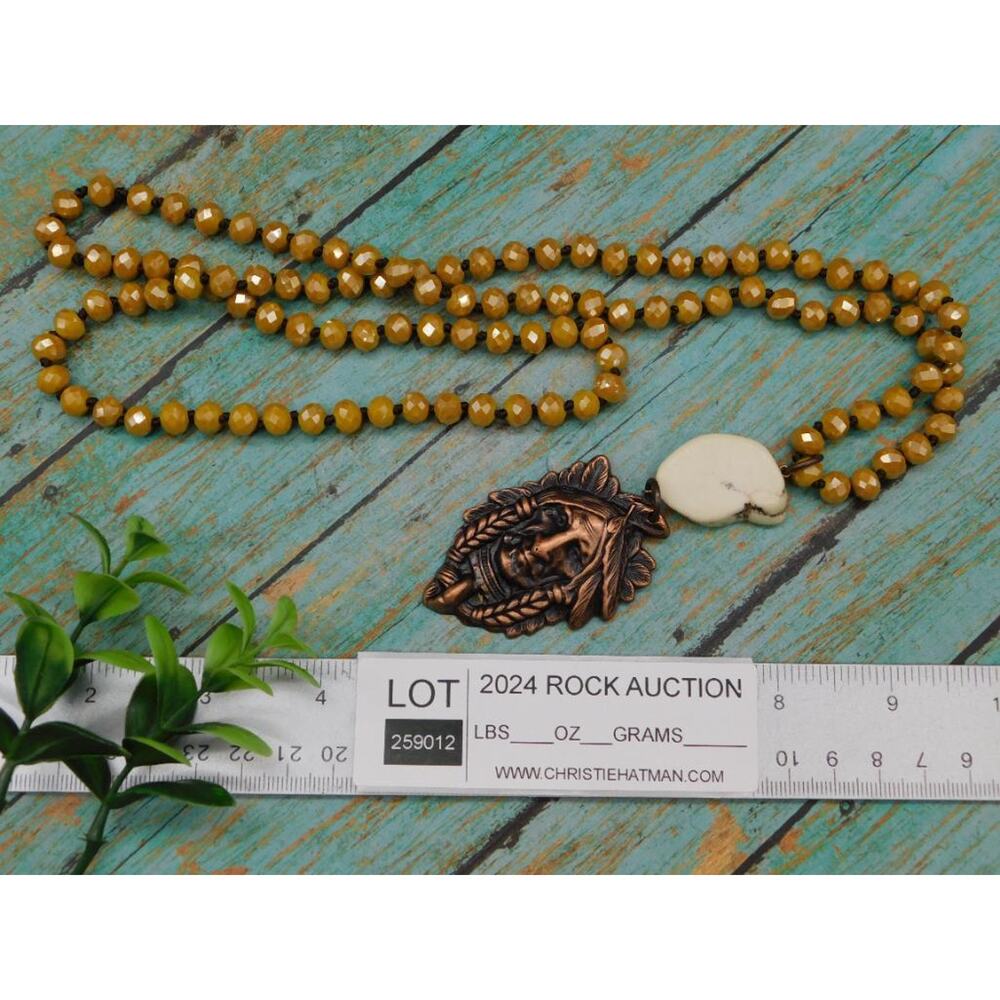 CHIEF PENDANT ON SPARKLE BEAD NECKLACE - Picture 3 of 3